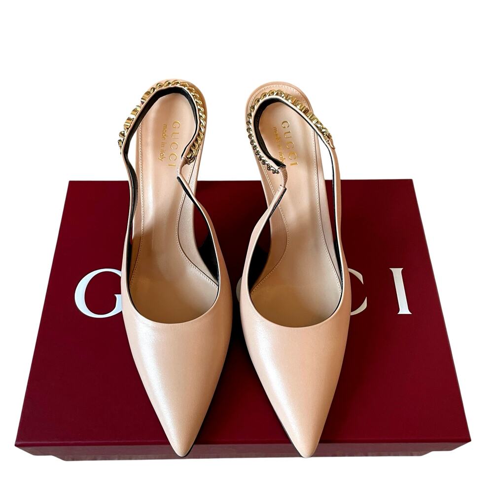 NEW Gucci Signoria Slingback Pump Pink/Beige Leather Size EU 39 US 9 - Picture 13 of 16